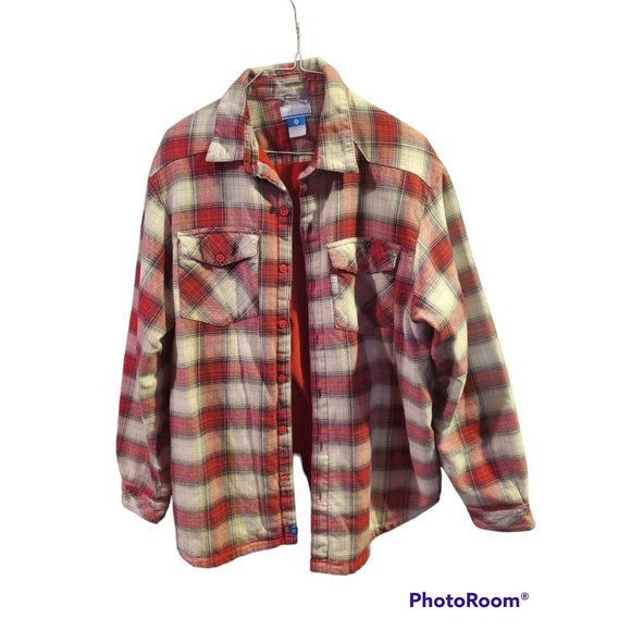 Columbia fleece lined shirt buttoned up red white sz M may fit L excellent - Picture 5 of 5